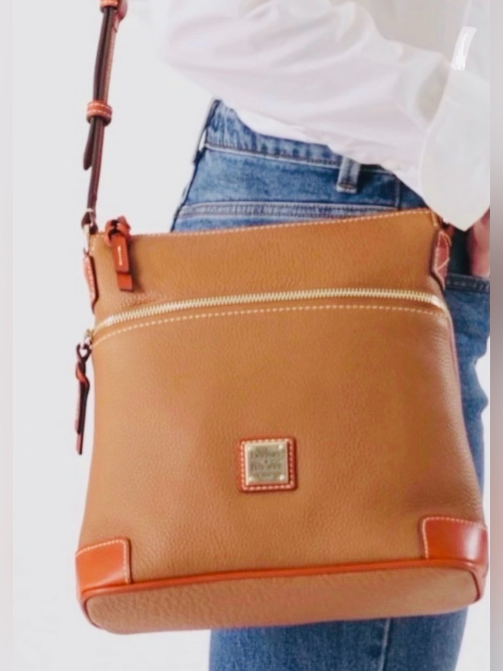 Dooney & Bourke 🍁 Caramel Tan & Brown Leather Shoulder & Short Crossbody Bag EUC